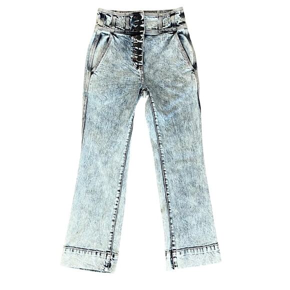 Ulla Johnson Ellis Flare Leg Jeans Acid Wash Sz 2 Cropped High Rise Button Fly - Picture 2 of 11